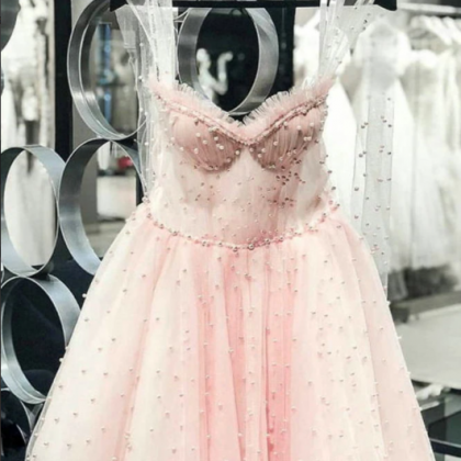 Pink Pearls Homecoming Dresses Illusion Bodice..