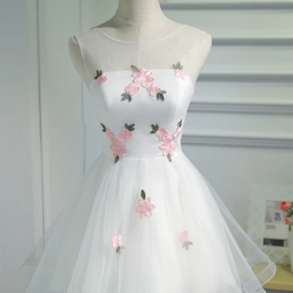 White Tulle Pink Flowers Princess Homecoming..