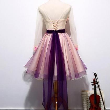 A-line V-neck Tulle Homecoming Dress Short Prom..