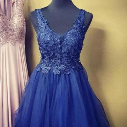 Blue Lace Short A Line Evening Dress Homecoming..
