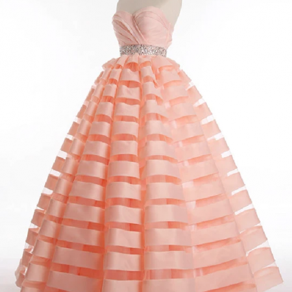 Strapless Organza Stripes Ball Gown Prom Evening..
