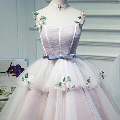 Cute Pink Spaghetti Straps Ball Gown Tulle..
