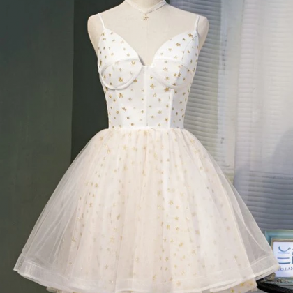 Cute Ivory Straps Sweetheart Lace-up Party Dress..