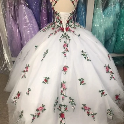Fabulous White 3d Flowers Ball Gown Quinceanera..