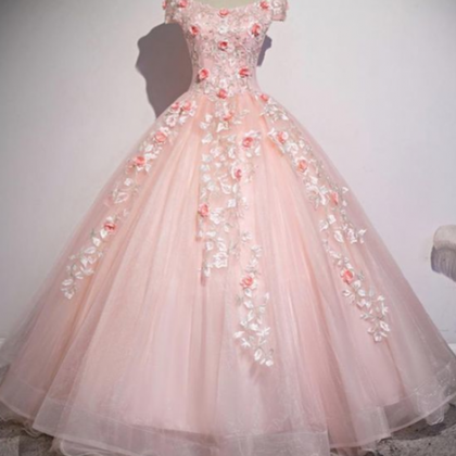 Pink Lace Ball Gown Quinceanera Dress Sweet..