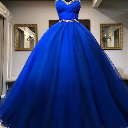 Fashion Sweetheart Neck Dark Blue Tulle Ball Gown Prom Dress, Formal ...