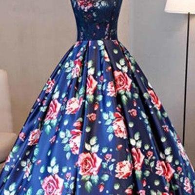 Luxury Prom Dresses, Printing Flowers Prom..