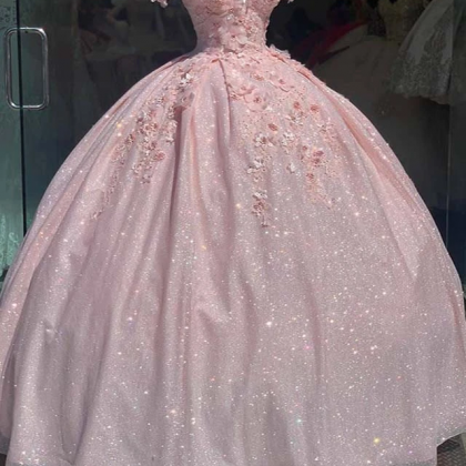 Pink Glitter Sweetheart Prom Dress Ball..