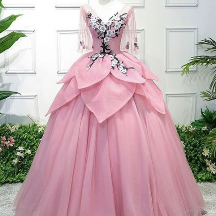 Vintage Ball Gown Strapless Ombre Pink Tulle Florwers Sweet 16 Dresses B109