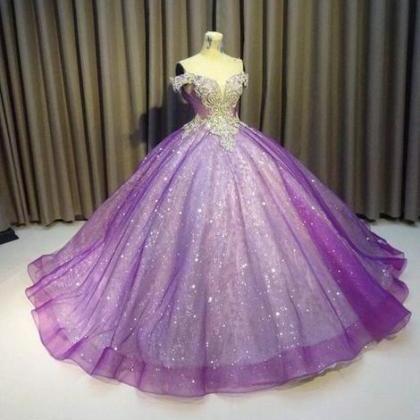 Purple Off The Shoulder Ball Gown , Bling Bling..