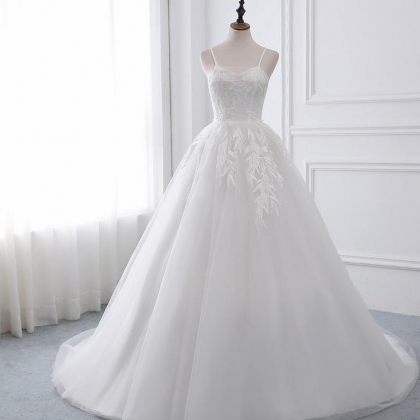 Princess Lace Wedding Dress,spaghetti Strap Puffy..