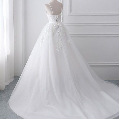 Princess Lace Wedding Dress,spaghetti Strap Puffy..