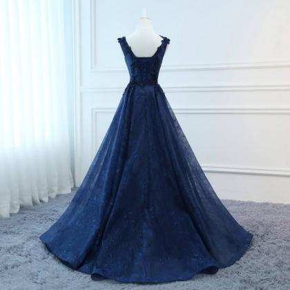 Prom Dresses Long Navy Blue Evening Dresses Foral..