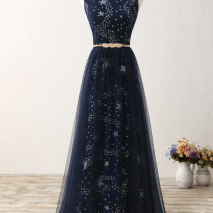 A Line Real Picture Navy Blue Tulle Floor Length..