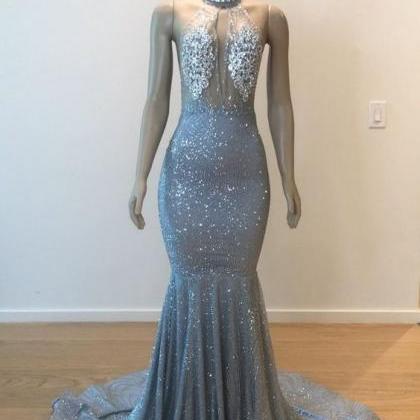 Luxury Halter Sliver Mermaid Prom Dress,pl2222