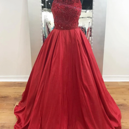 Chic Red Prom Dresses Long Beaded Modest Prom..