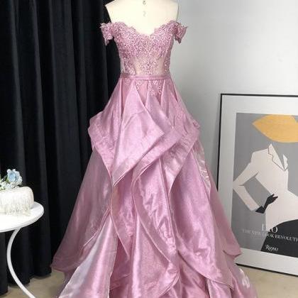 Ball Gown Off-the-Shoulder Satin Applique Sleeveless Floor-Length Prom Dresses