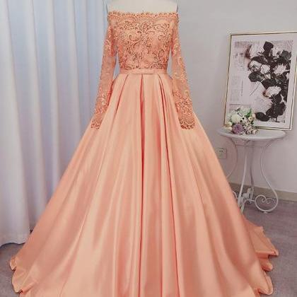 Ball Gown Satin Long Sleeves Beading..