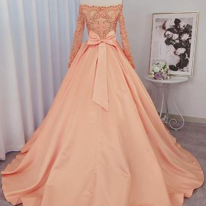 Ball Gown Satin Long Sleeves Beading..