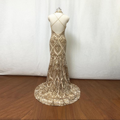 Gold Pattern Sequin Prom Dress 2021 Mermaid Criss..