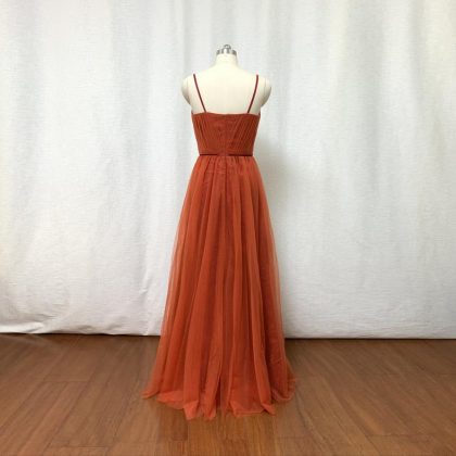 Burnt Orange Tulle Bridesmaid Dress 2021 Spaghetti..