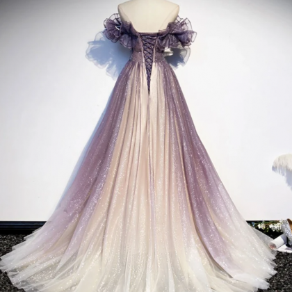 Purple Tulle Sequin Long Prom Dress Purple Evening..