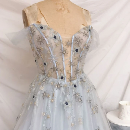 Blue Sweetheart Tulle Long Prom Dress Blue Tulle..