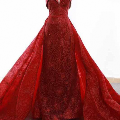 Sparkly Sequins Red Sweetheart Sheath Formal Gown..