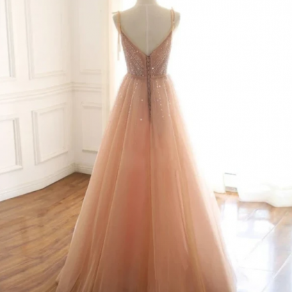 A Line Beading Prom Dress Beauty Tulle Evening..