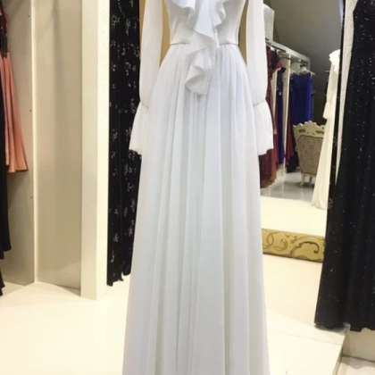 White Long Sleeve Prom Dress Evening Dress,pl2576