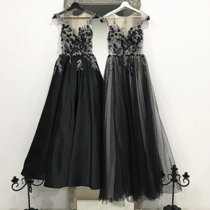 Black Lace Tulle Long Prom Dress Formal..