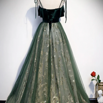 Green Velvet Sequins Prom Dress Green Formal..