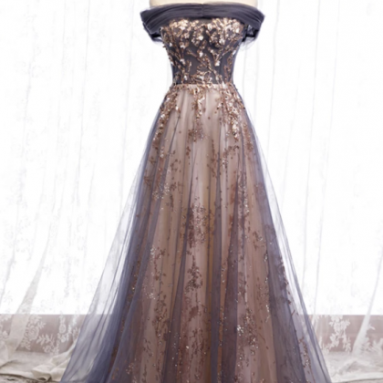 A Line Lace Sequins Long Prom Dress Formal..