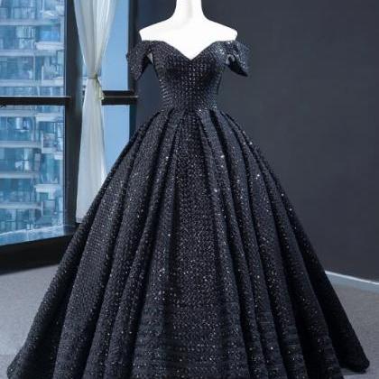 Ball Gown Cape Sleeves Sweetheart Black Satin Prom..