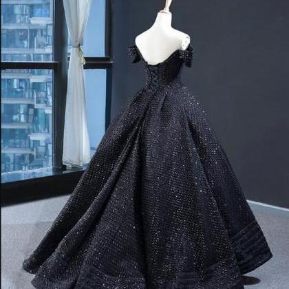 Ball Gown Cape Sleeves Sweetheart Black Satin Prom..