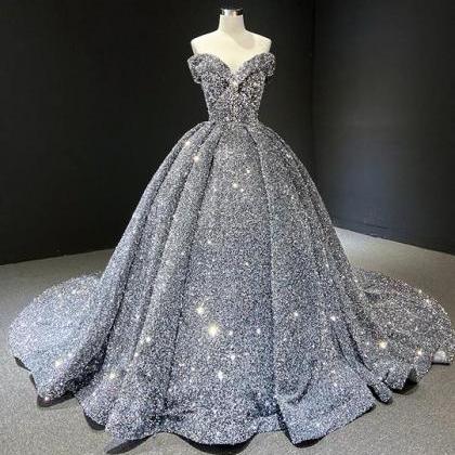 Ball Gown Sweetheart Sleeveless Sequin Satin Prom..