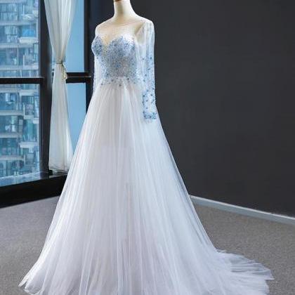 A Line Sweetheart Long Sleeves Beading Tulle Prom..