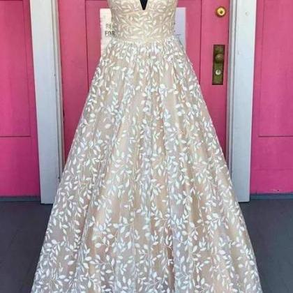 A-line Ivory Long Prom Dress With Lace Up..