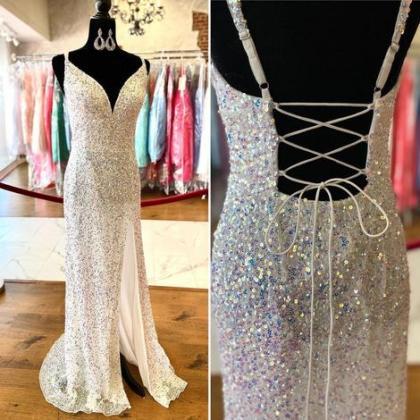 Sparkle Tight Sequined Long Party Dress With Lace..