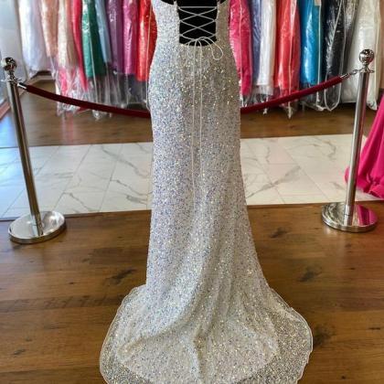 Sparkle Tight Sequined Long Party Dress With Lace..