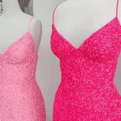 Flattering Mermaid Pink Long Party Dress Prom..