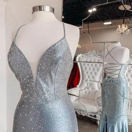 Stunning Mermaid Silver Long Prom Dress,pl2617