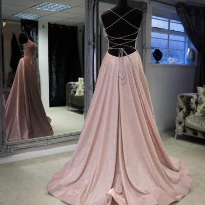 Straps A-line Rose Gold Long Formal Gown,pl2626