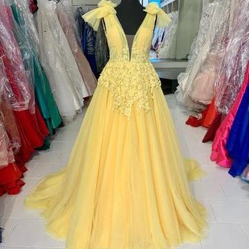 Priness Yellow Tulle Long Formal Dress,pl2627