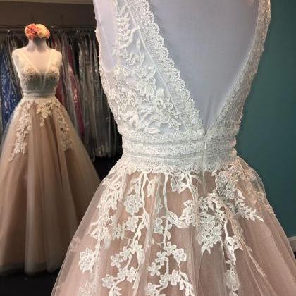 Two Pieces Prom Dresses, Lace Prom Dresses, Long..
