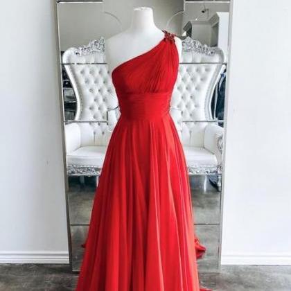 Red One Shoulder Long Prom Dress Red Evening..