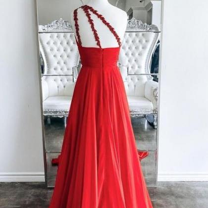 Red One Shoulder Long Prom Dress Red Evening..