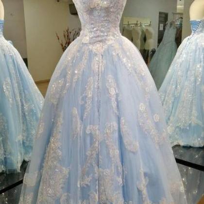 Sweetheart Light Blue Ball Gown Prom Dress Formal..