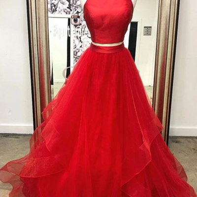 Stylish Two Piece Red Long Prom/evening Dresses..