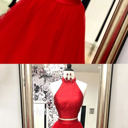 Stylish Two Piece Red Long Prom/evening Dresses..